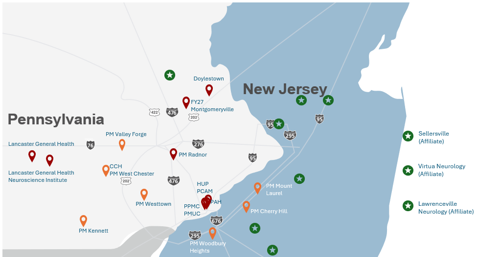 Map of Penn Medicine Neurology Locations 2025